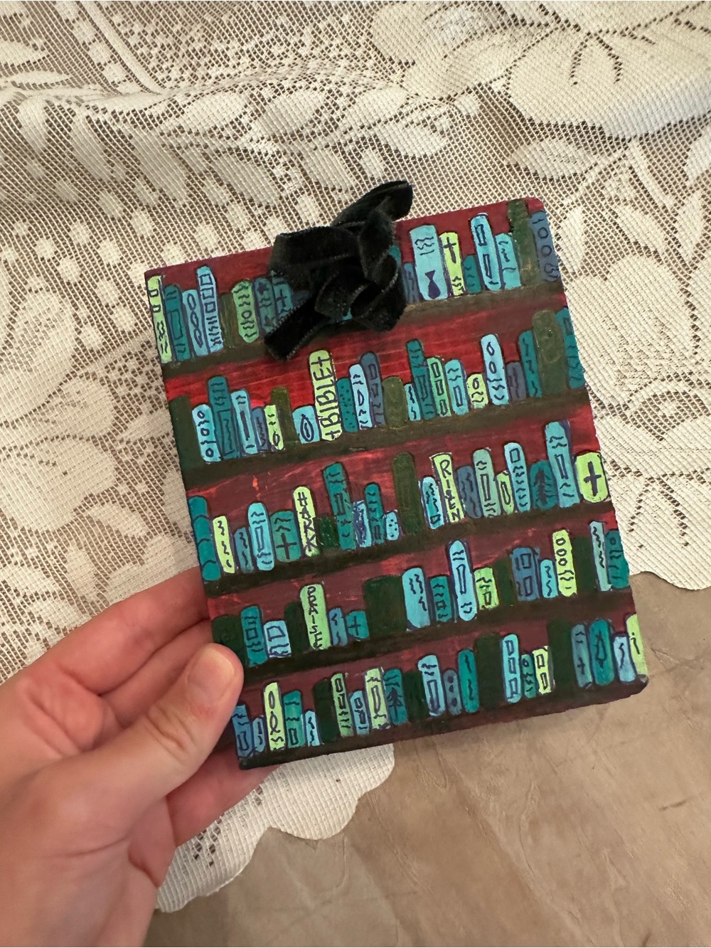 Hand-Painted Blue & Teal Bookcase Ornament